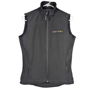 S Fossa Women's Black Full Zip Soft Shell Vest Animal Tracks Embroidery Vet Zoo‎